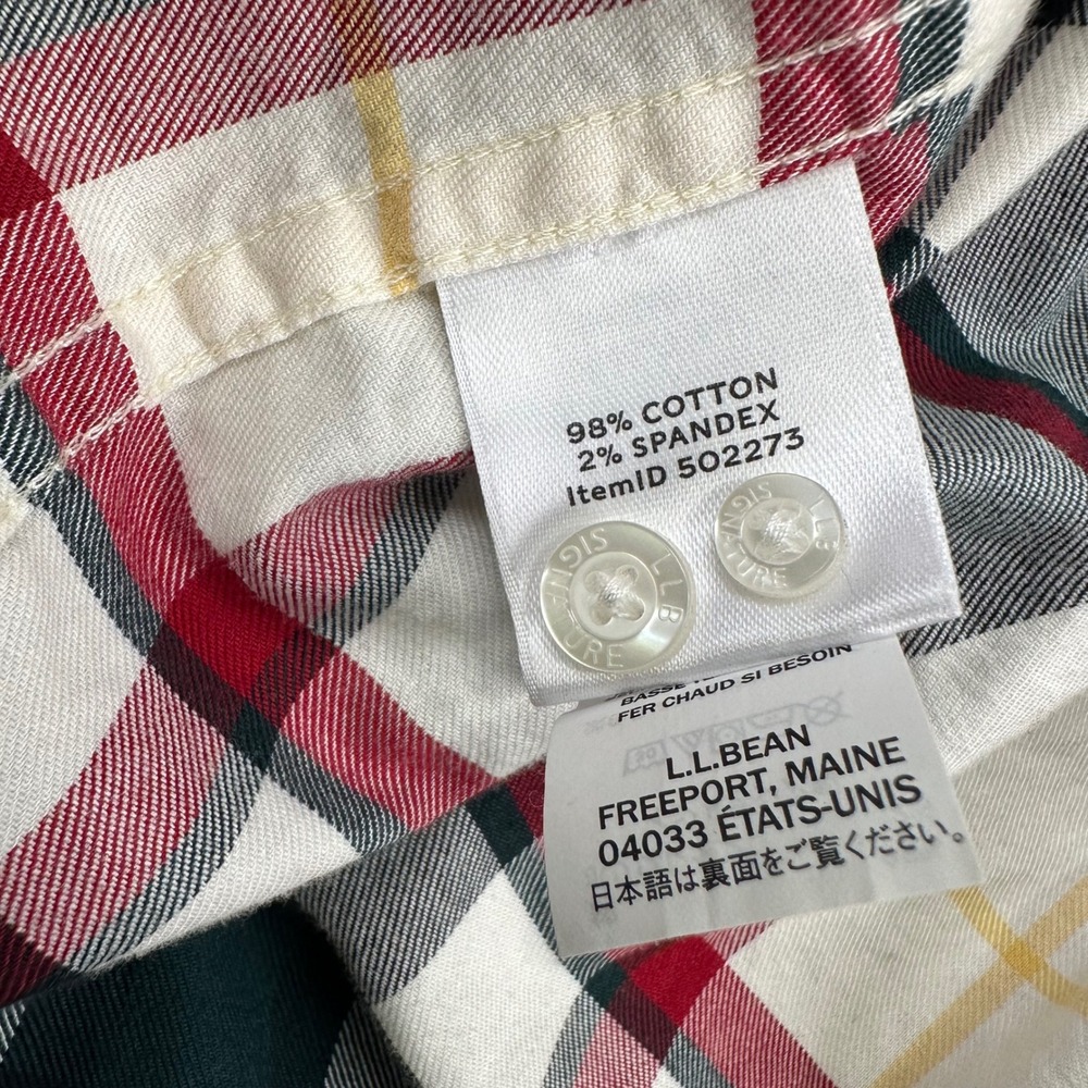 LL Bean Signature Button Down Shirt Mens XL Slimmest Fit Plaid Red Green White - Picture 8 of 12